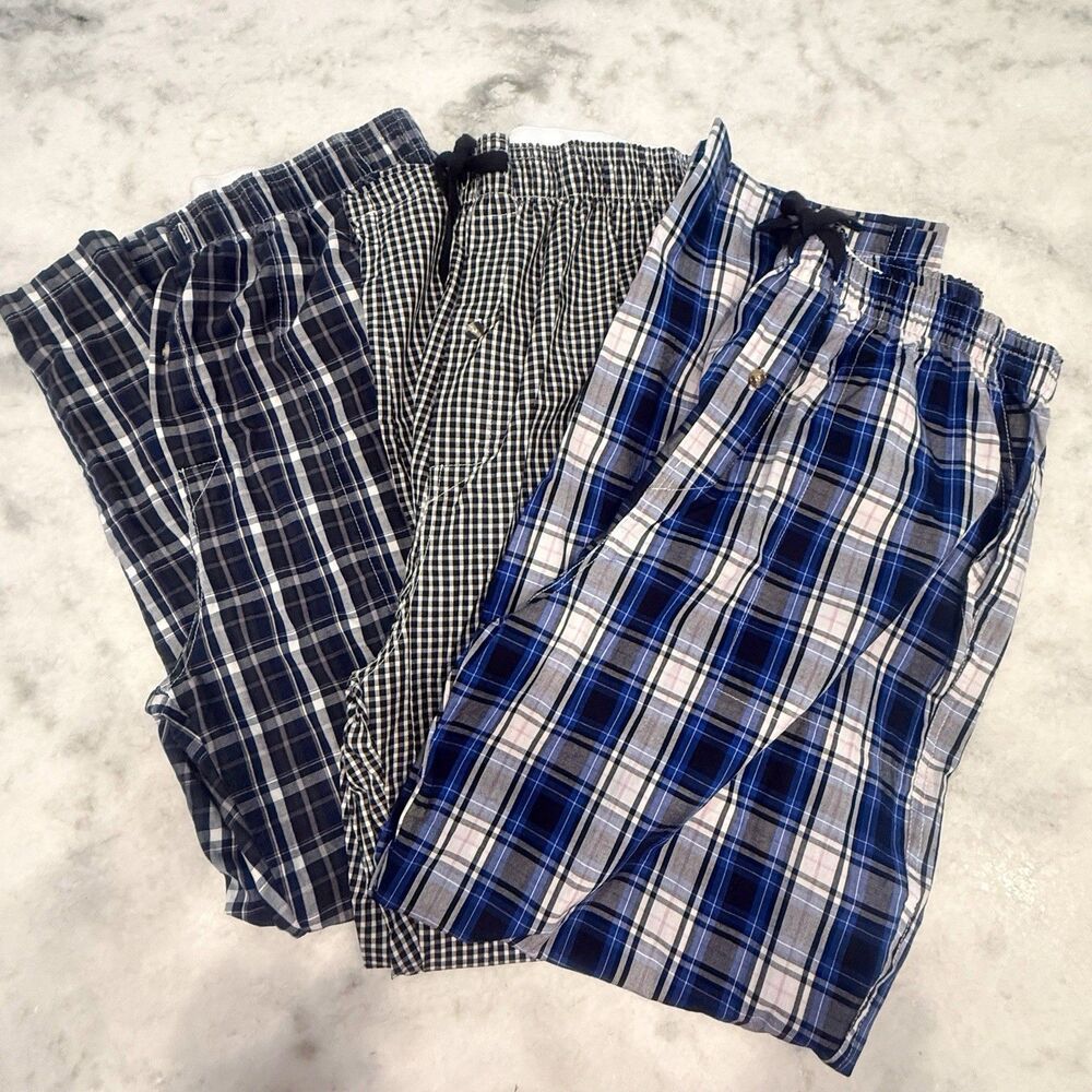 MOFIZ Men's Pajama Pants Lightweight Pockets 100% Cotton Plaid 3- Pair